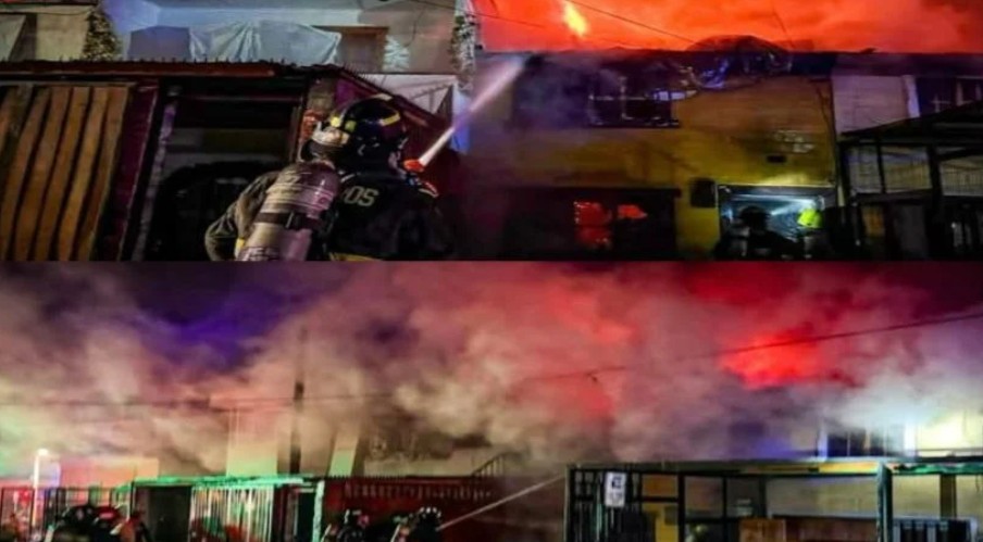 Incendio afecta a tres viviendas en Iquique y moviliza a más de 100 bomberos durante la madrugada